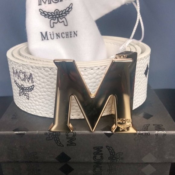 MCM Belt White Claus Reversible Box Dust Bag Included 32-36
